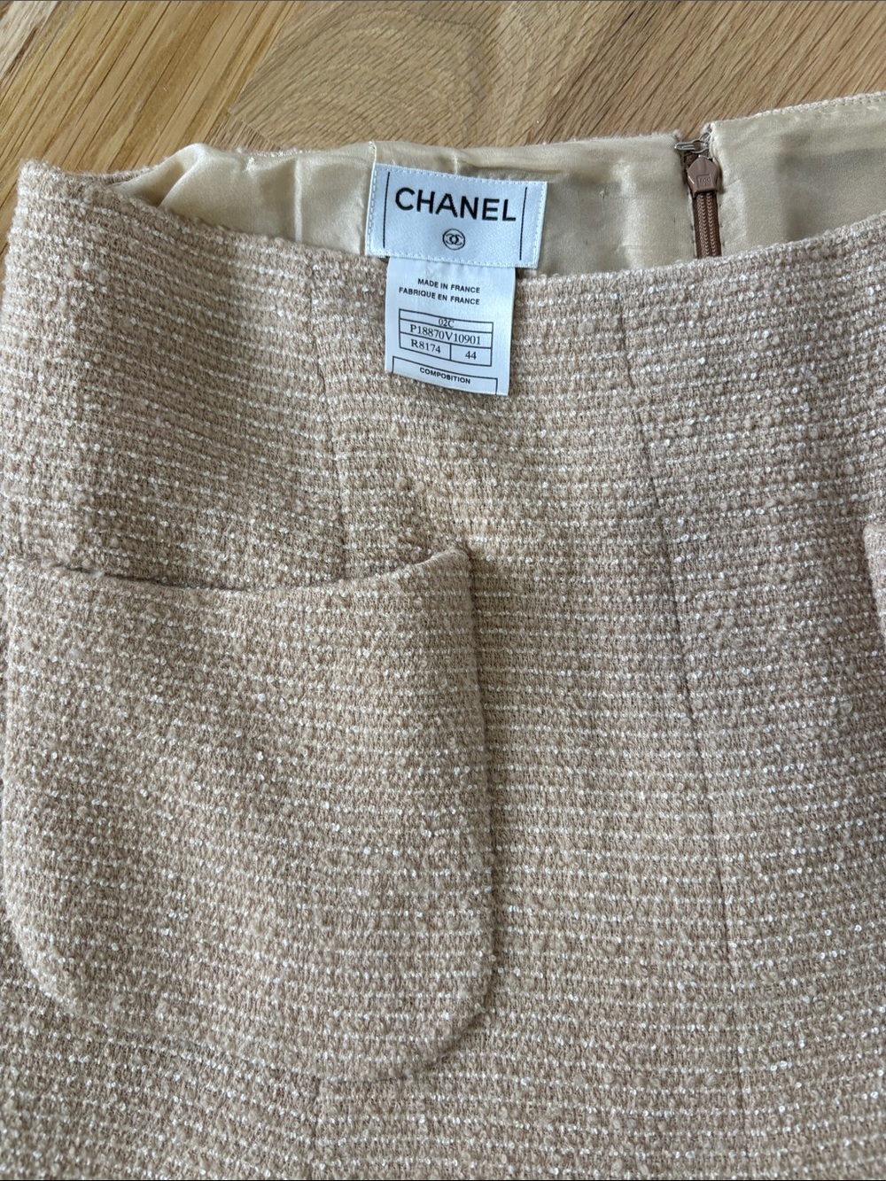 CHANEL Beige Classic Tweed Skirt with Front Pockets - Picture 8 of 8